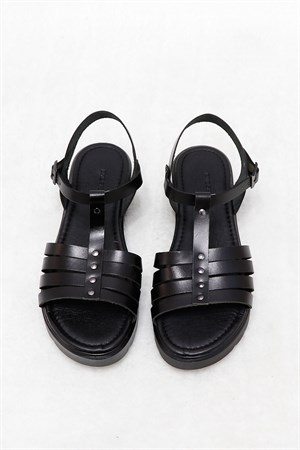 Siyah Hakiki Deri Kadın Sandalet 307