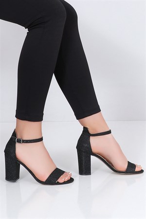 Siyah simli Kalın Topuk Kadın Sandalet LM6200