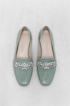 Yeşil kırışık Düz Taban Kadın Babet Ayakkabı 1003