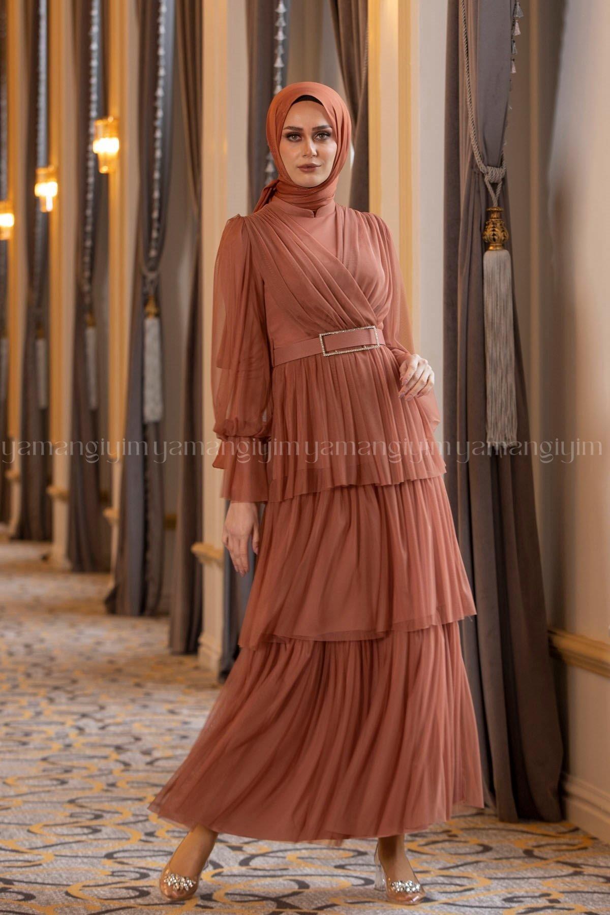 2132 NEW ELEGANS ELBİSE - Kiremit