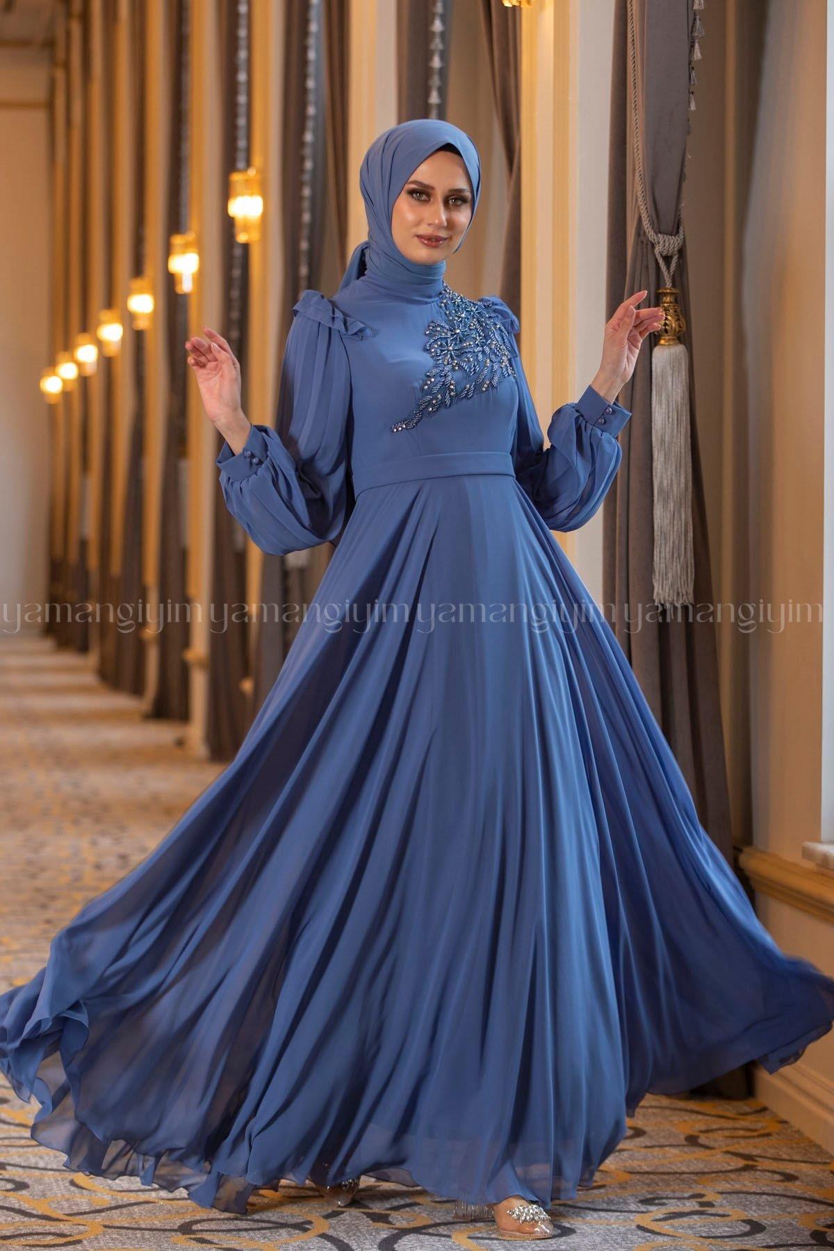 2211 NEW ELEGANS ELBİSE - İndigo