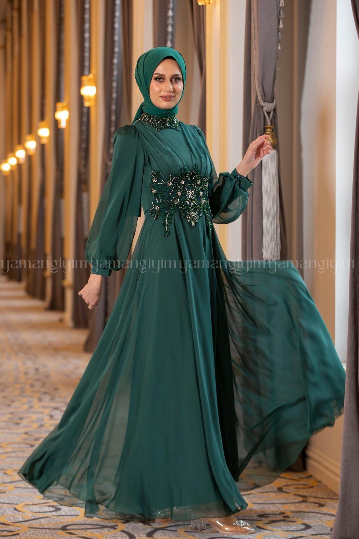 2215 NEW ELEGANS ELBİSE - Yeşil