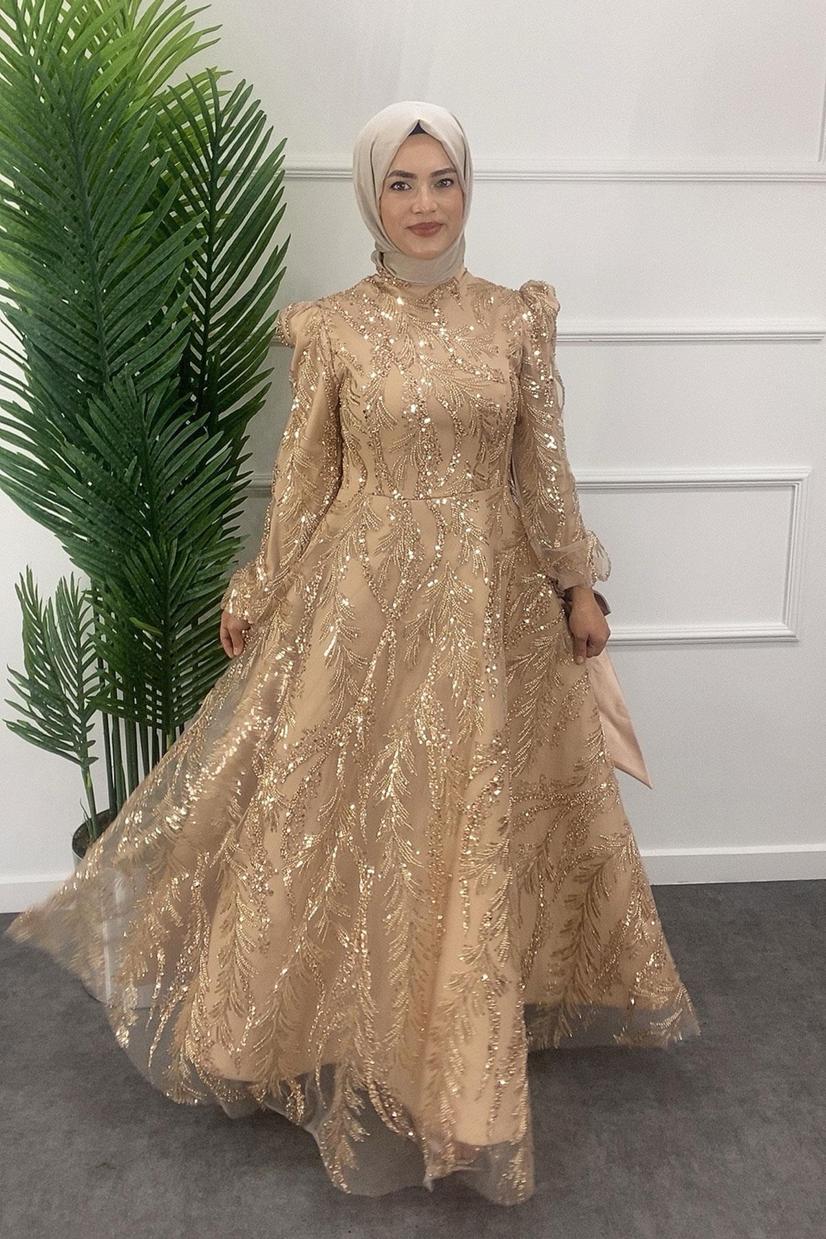 2382 NEW ELEGANS ELBİSE - Gold