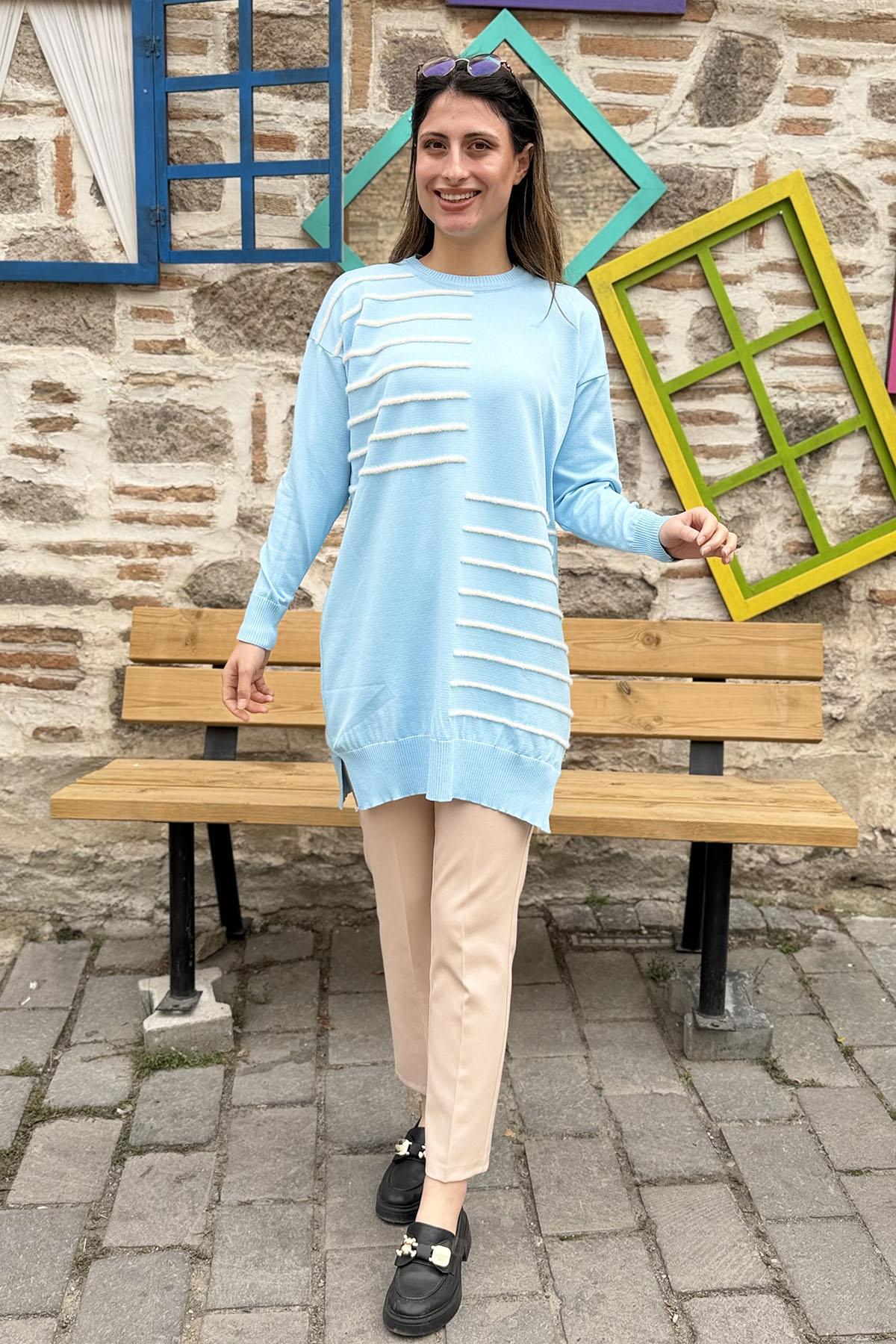 Asimetrik Çizgili Triko Tunik Kazak - BEBEMAVİ