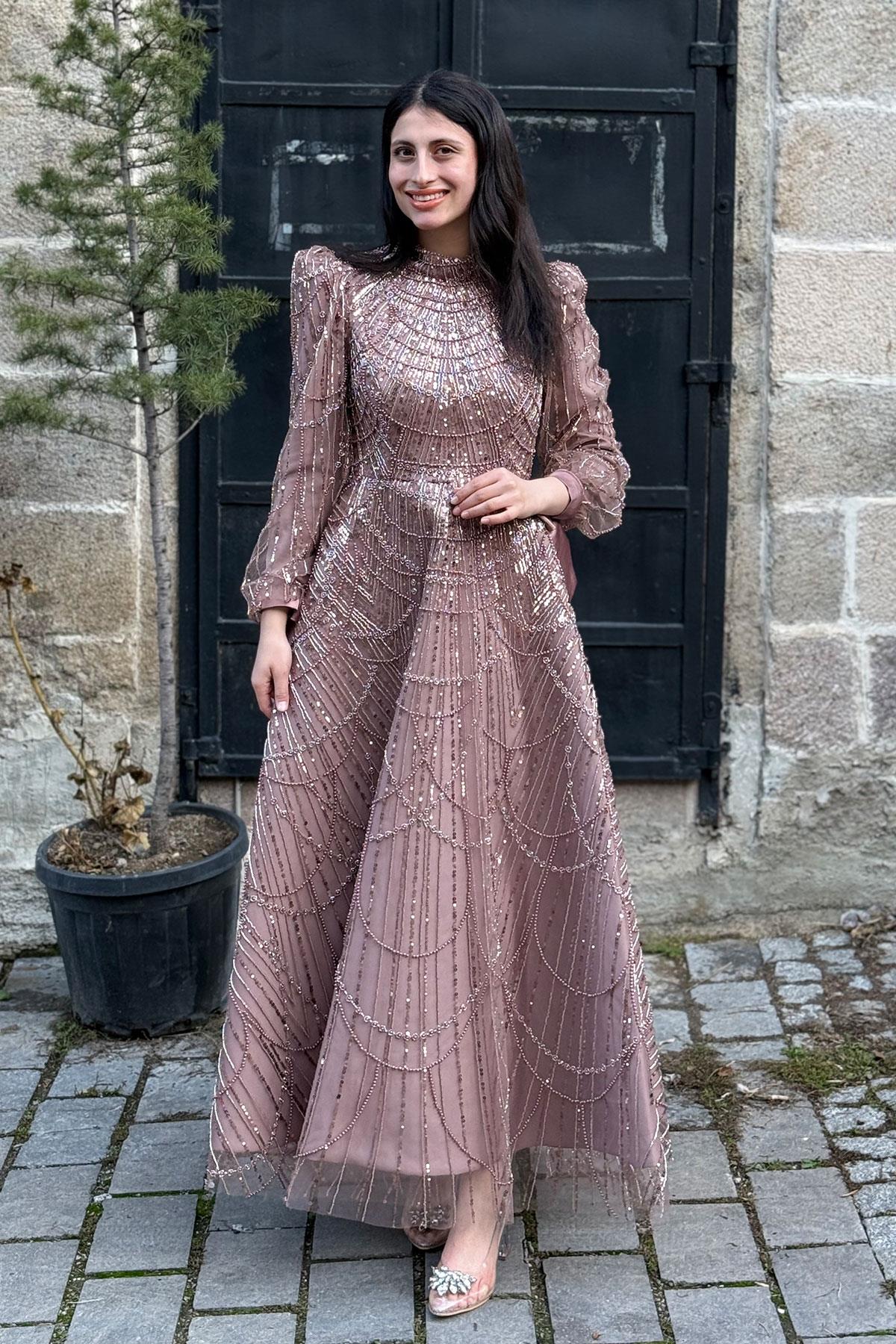 Begonya Tesettür Abiye - KAHVE
