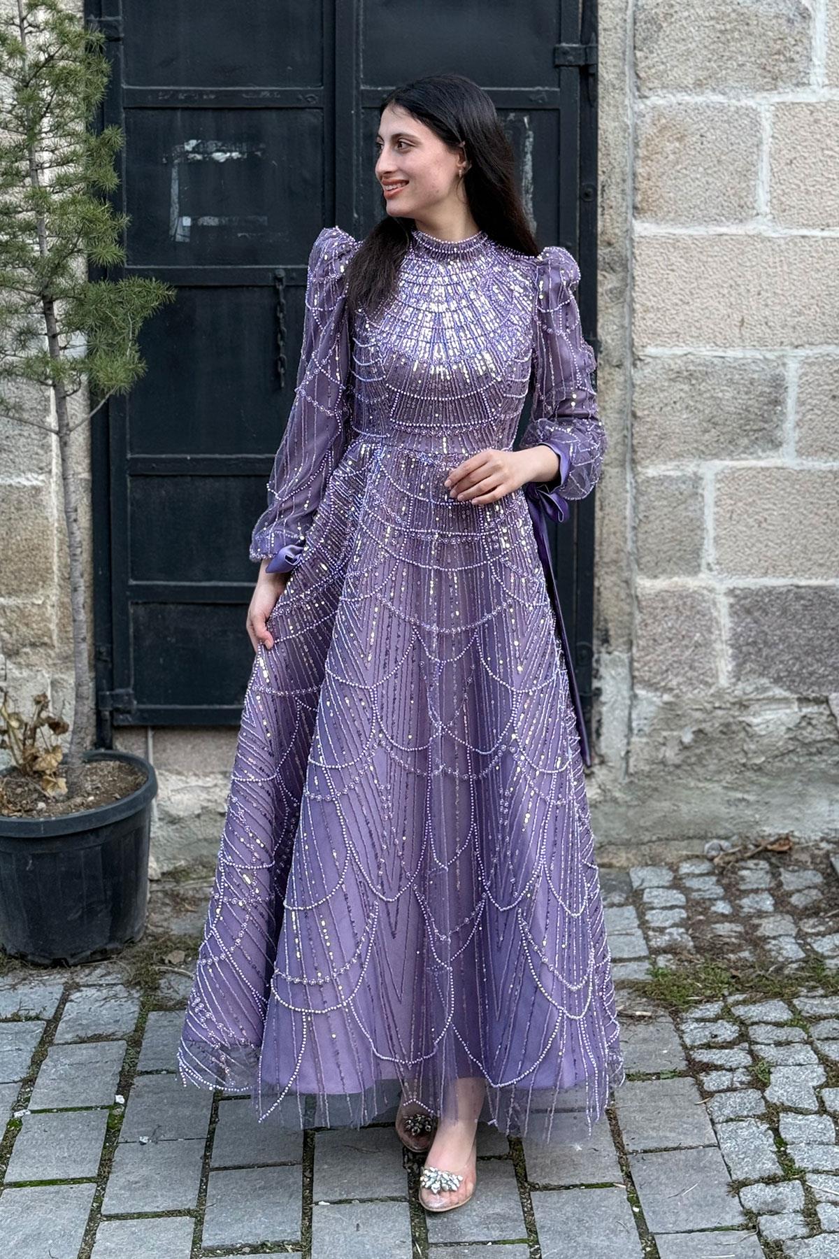 Begonya Tesettür Abiye - LİLA