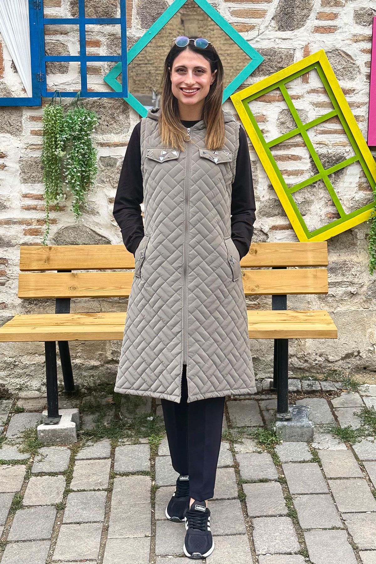 Cebi Taşlı Kapitone Yelek - GRİ