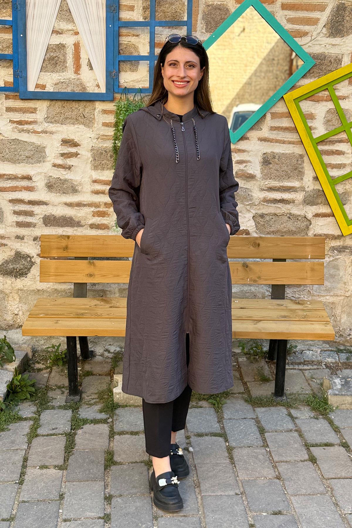 Damla Desen İnce Kapitone Kap - GRİ