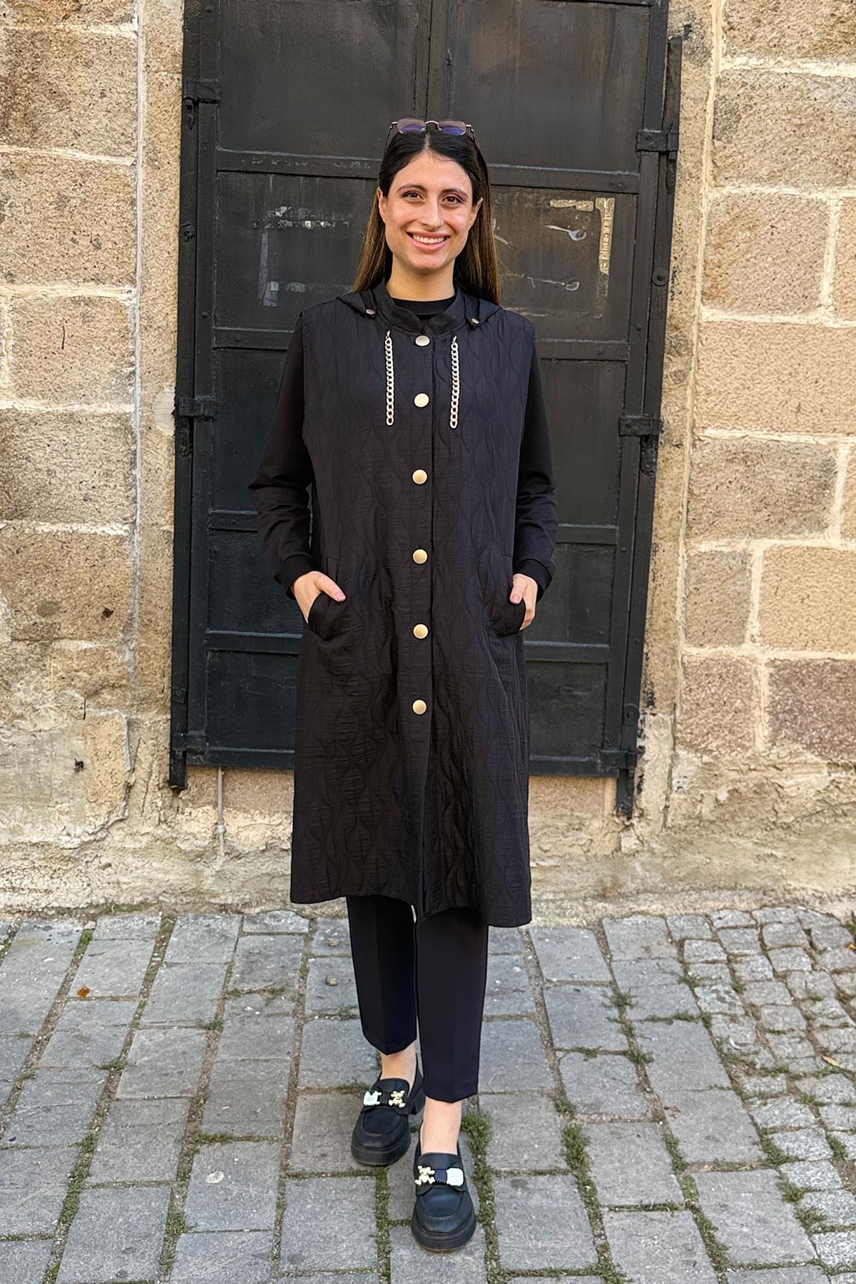 Damla Desen İnce Kapitone Yelek - SİYAH