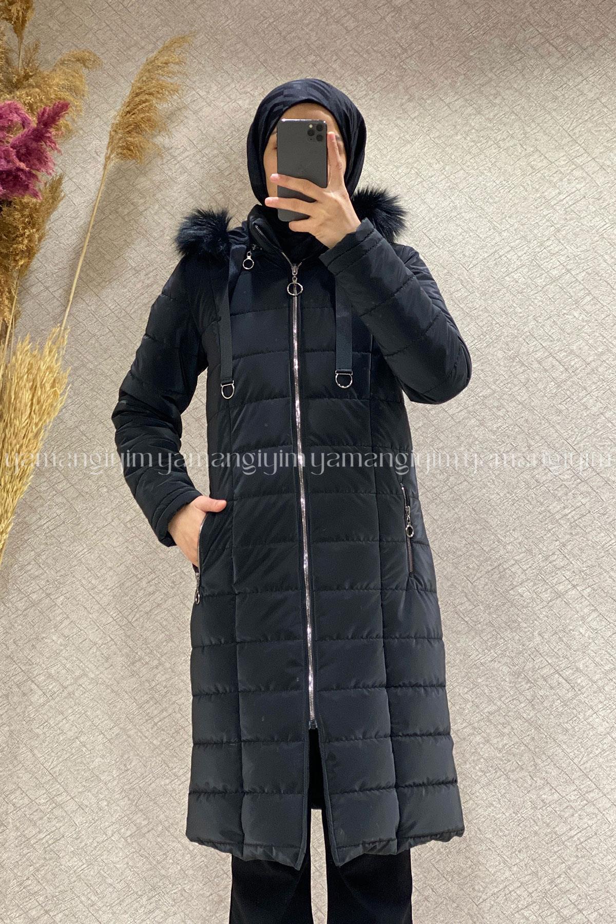 Kapüşonlu Şişme Spor Kaban - SİYAH