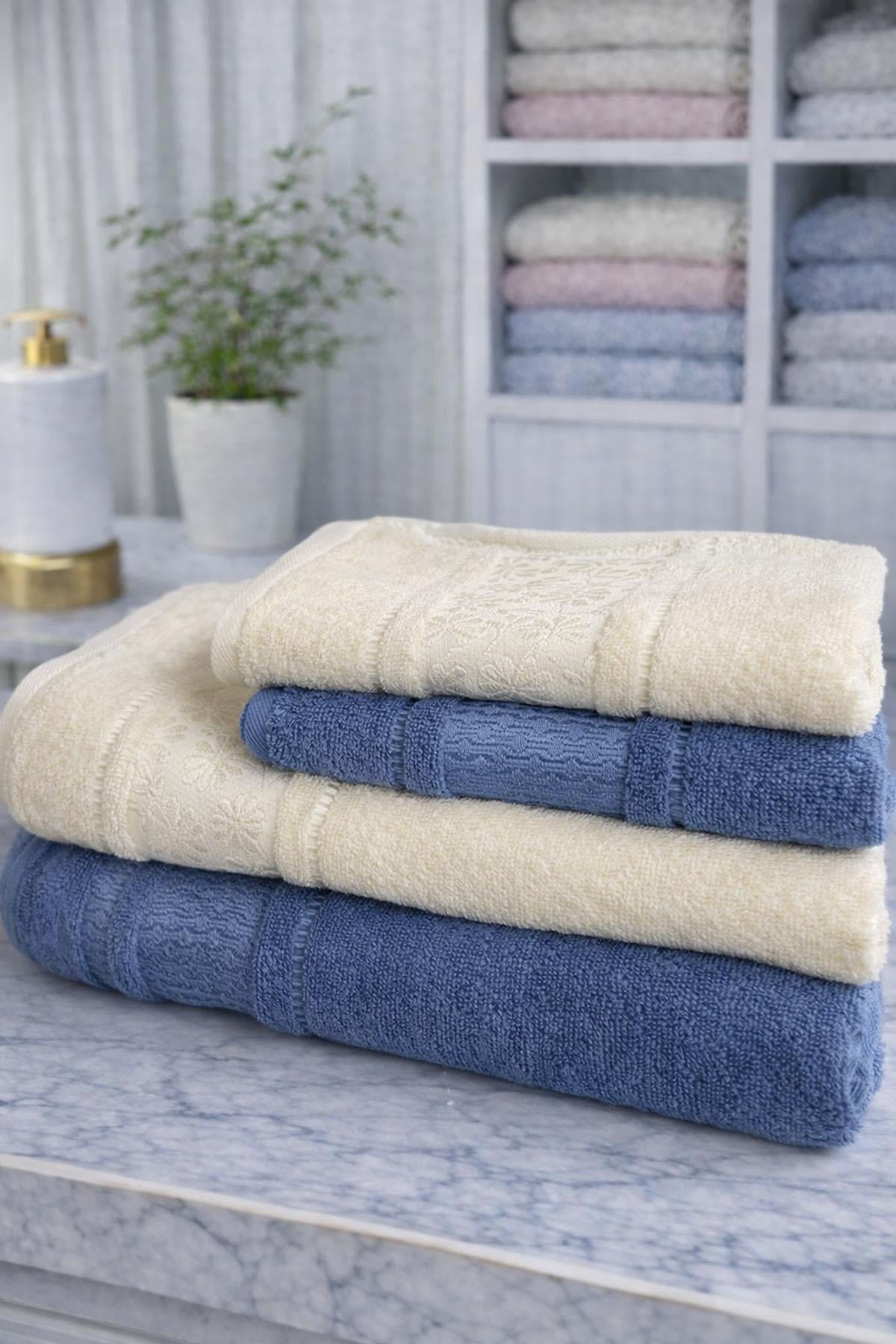 Özdilek Blossom Best Set (Hamam Takımı) Krem-İndigo