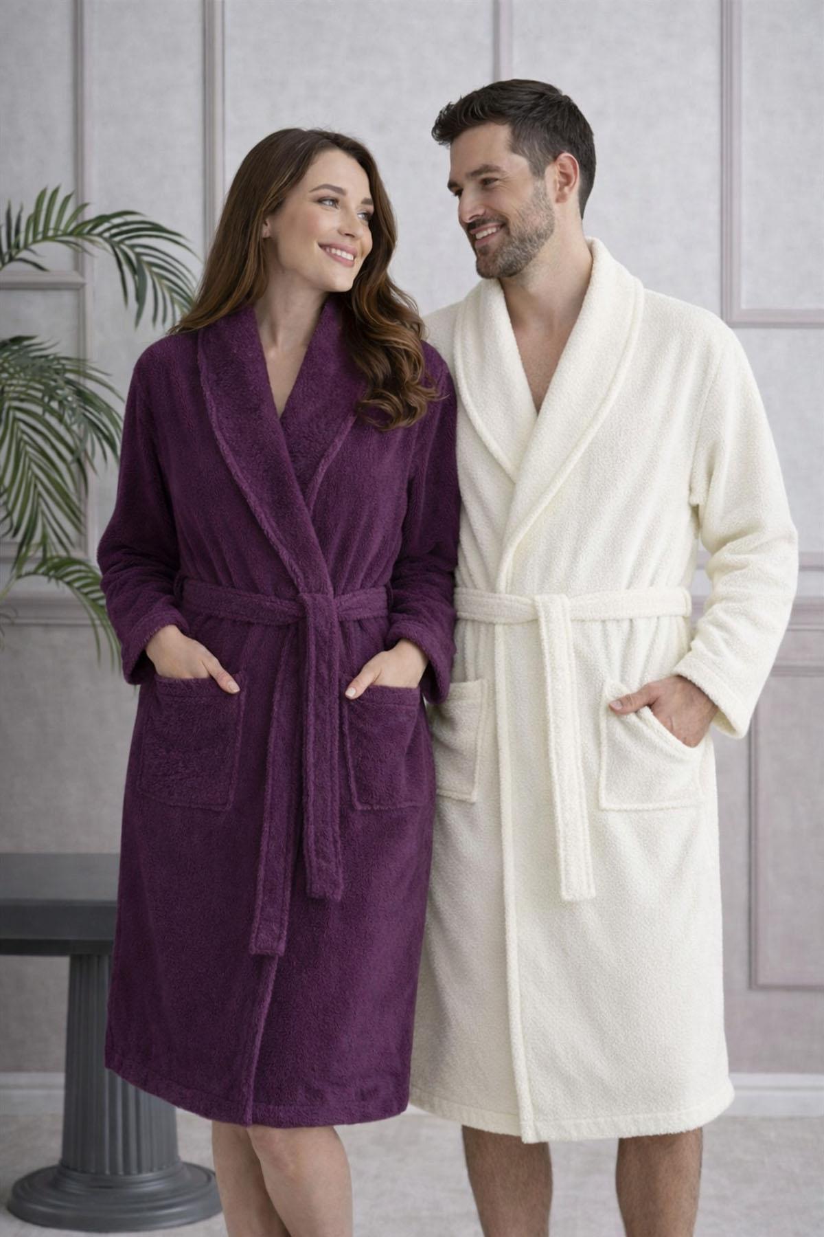 Özdilek Branch Aile Bornoz Seti Krem-Mürdüm