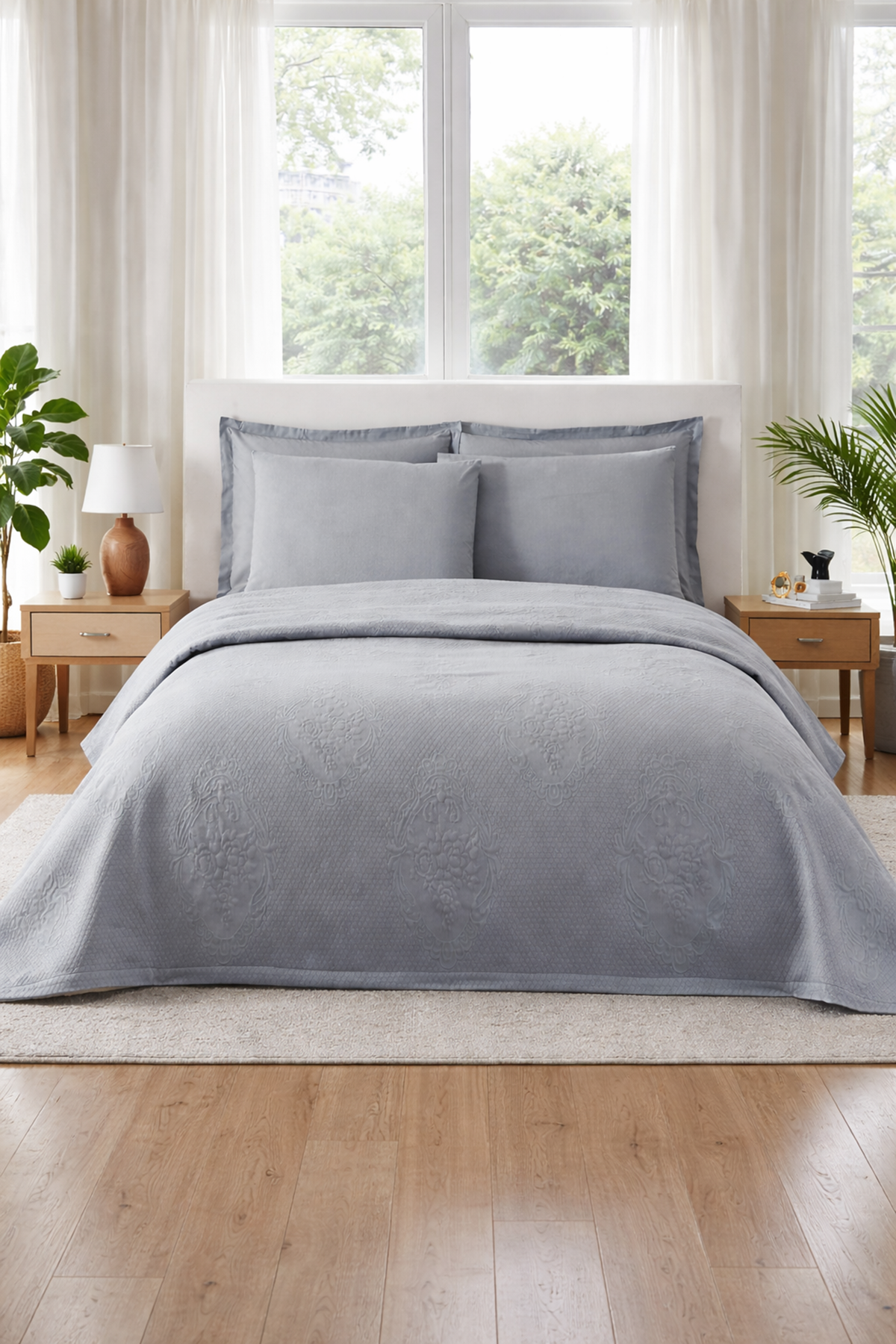 Özdilek Jakarlı Lux Çift Kişilik Pike Takımı - GRİ