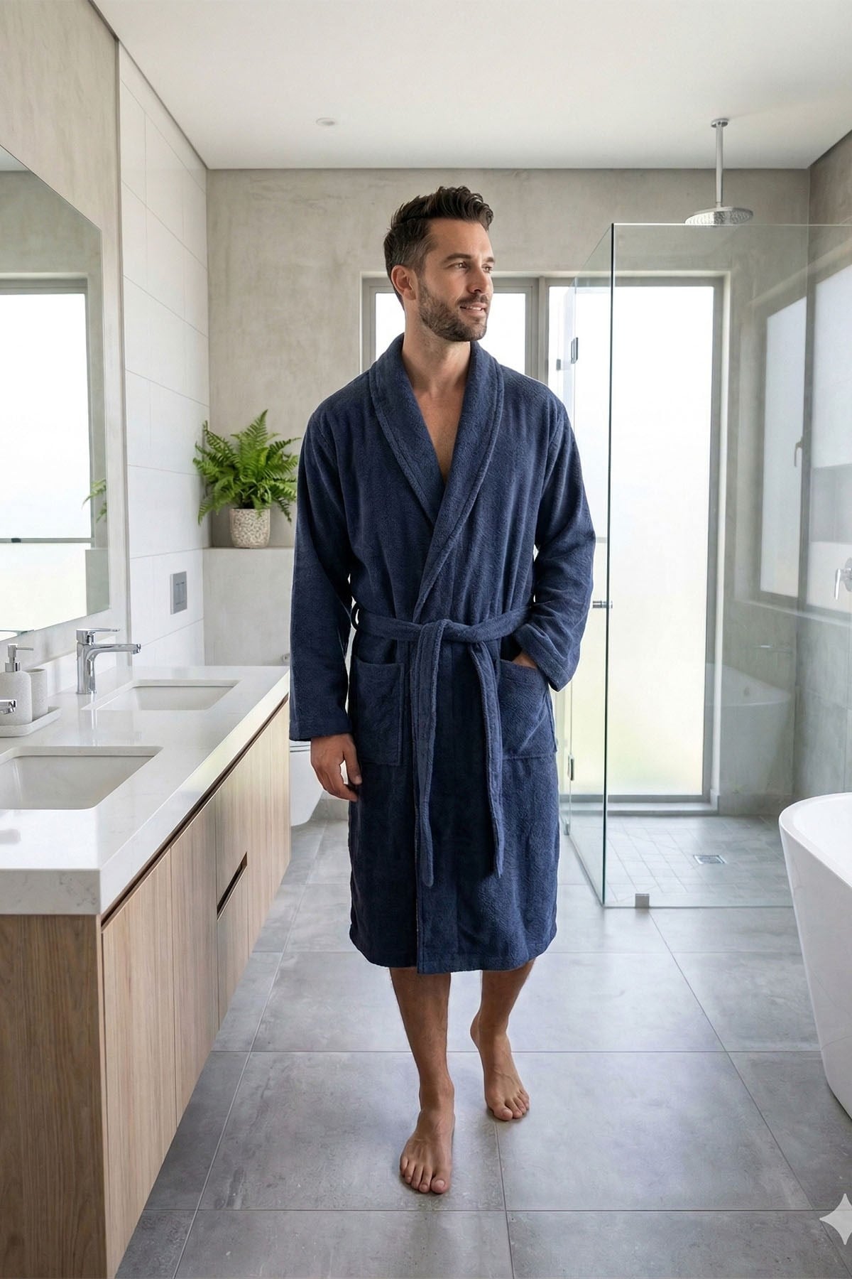 Özdilek Kadın/Erkek Unisex Bornoz - İNDİGO