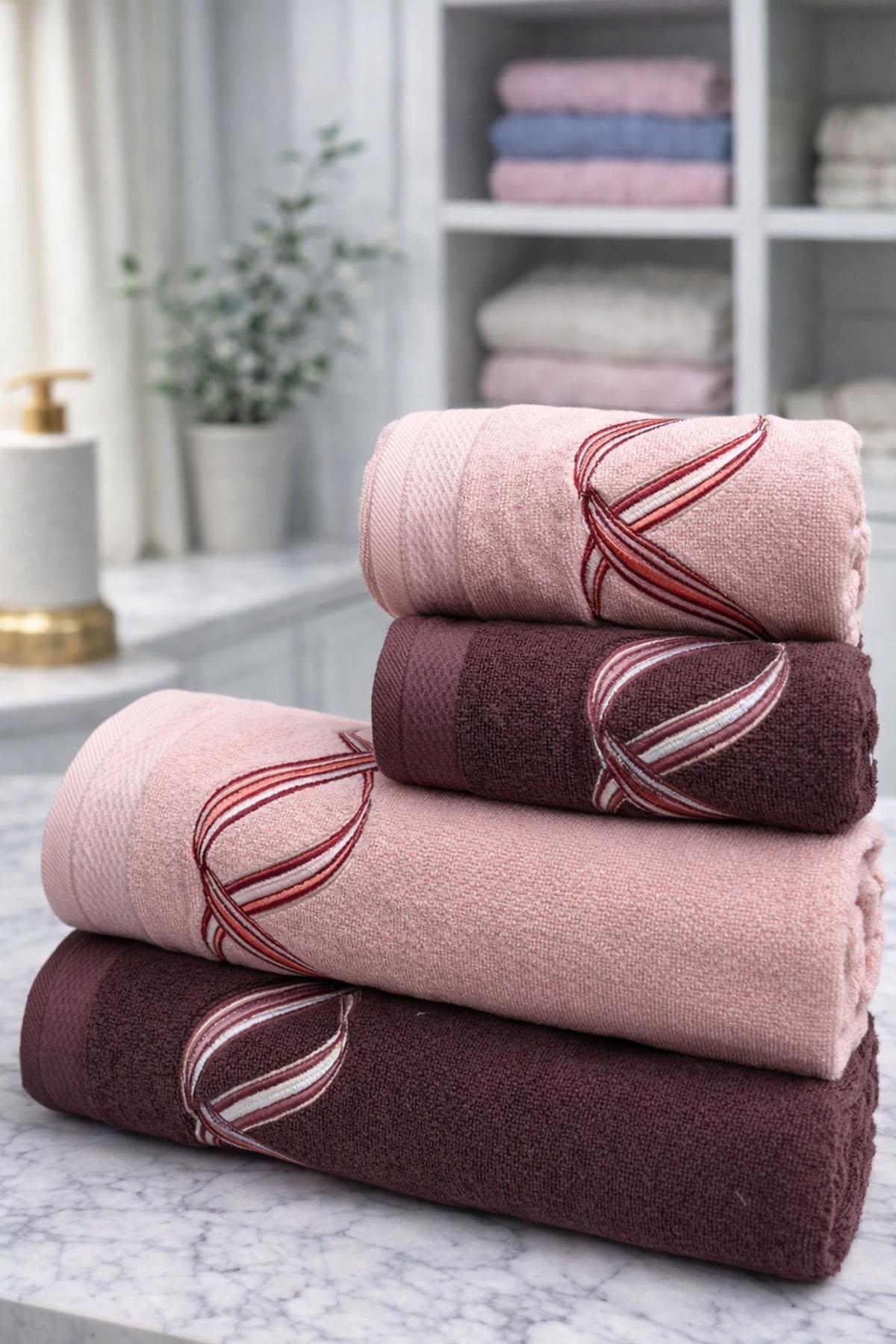 Özdilek Pink Wave Best Set (Hamam Takımı) Bordo-Pembe