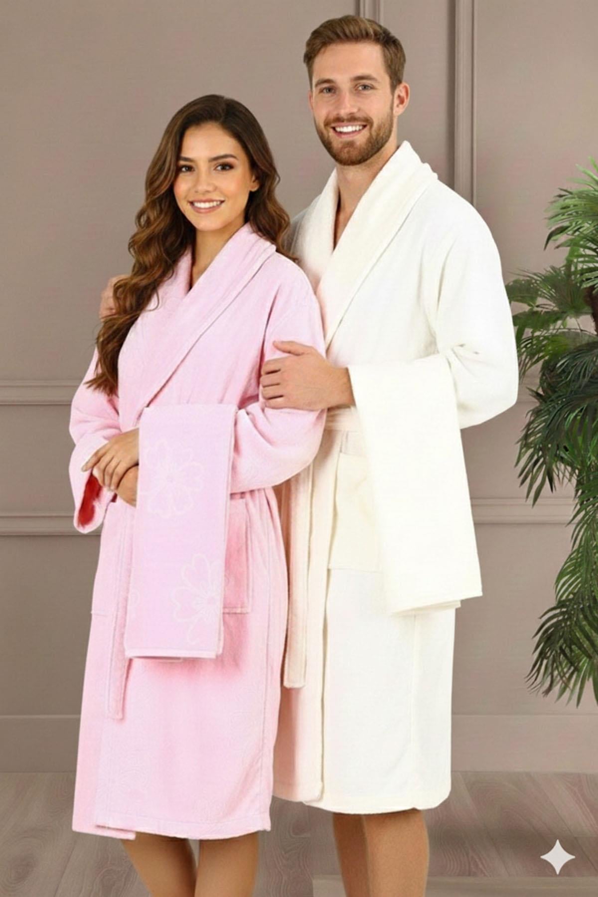 Özdilek Vega Aile Bornoz Seti Krem-Pembe