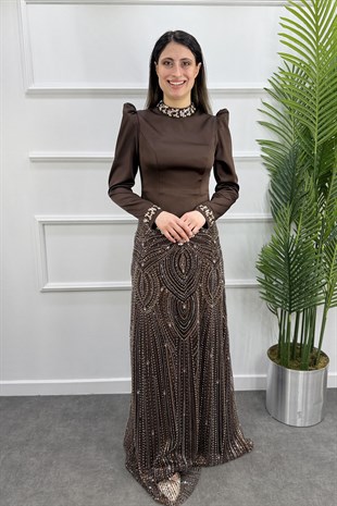 Aslı Tesettür Abiye - KAHVERENGİ
