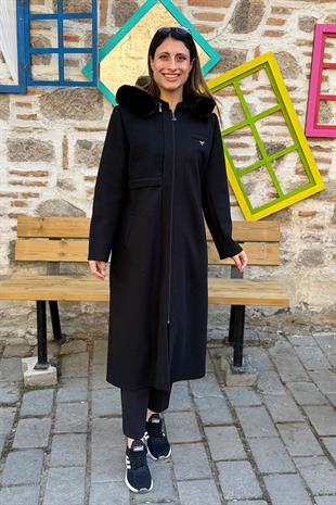 Dokuma Garnili Kaşe Kaban - SİYAH