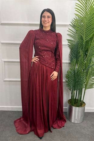 Leyla Tesettür Abiye - BORDO