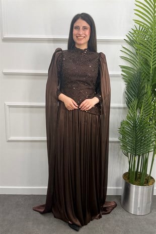 Leyla Tesettür Abiye - KAHVE