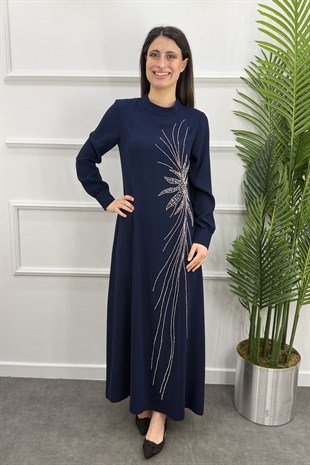Miray Tesettür Elbise - LACİVERT