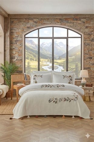 Nev Bloom Battaniyeli Nevresim Takımı 7 Parça - KREM