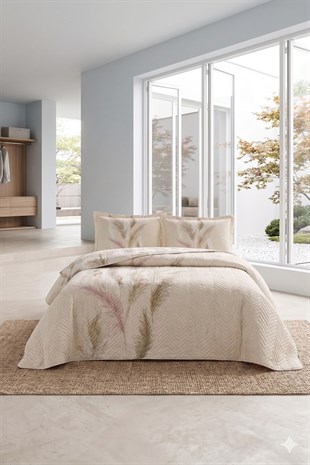 Özdilek Miscanthus Dört Mevsim Kapitone Nevresim Takımı Çift Kişilik - KREM