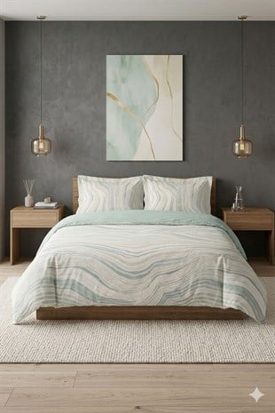 Özdilek Natural Marble Battal Boy King Lastikli Çarşaf Nevresim Takımı - MİNT 