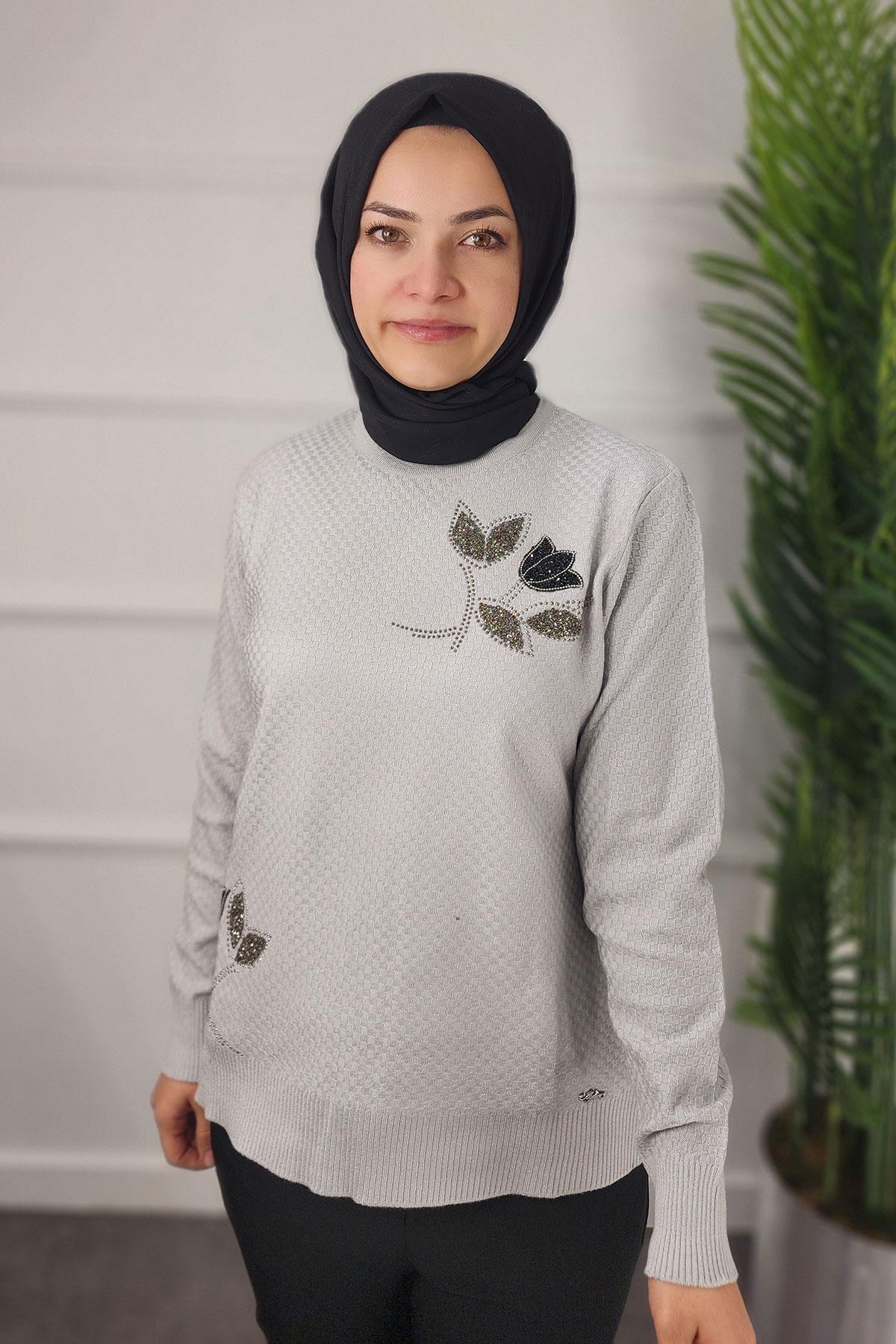 2032 AYLİN EKOSE BLUZ - Gri