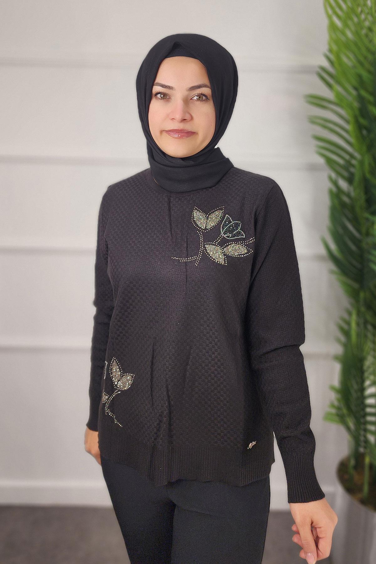 2032 AYLİN EKOSE BLUZ - Siyah