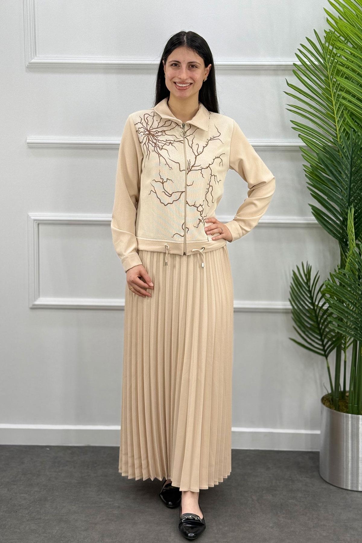 2127 MODA NERVÜR ETEK TAKIMI - Bej