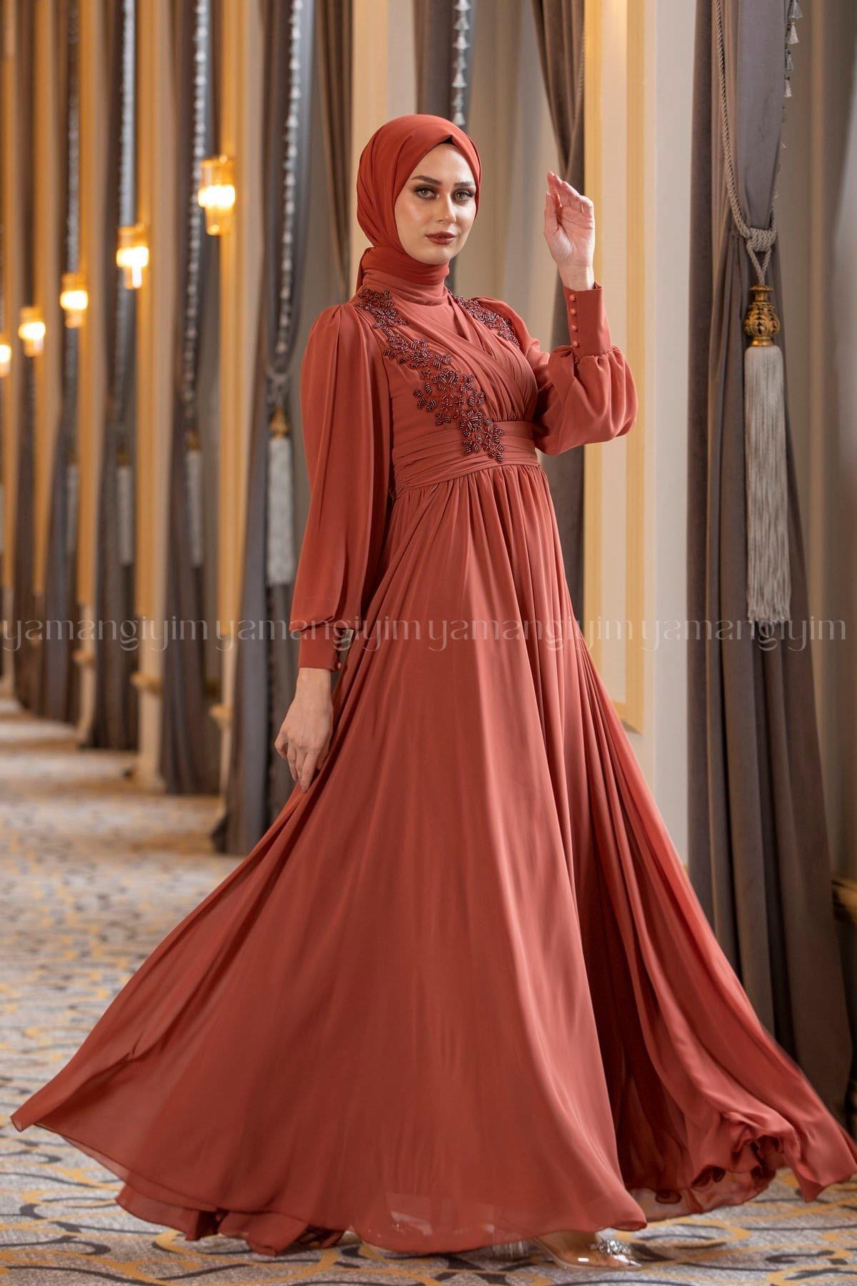 2194 NEW ELEGANS ELBİSE - Kiremit