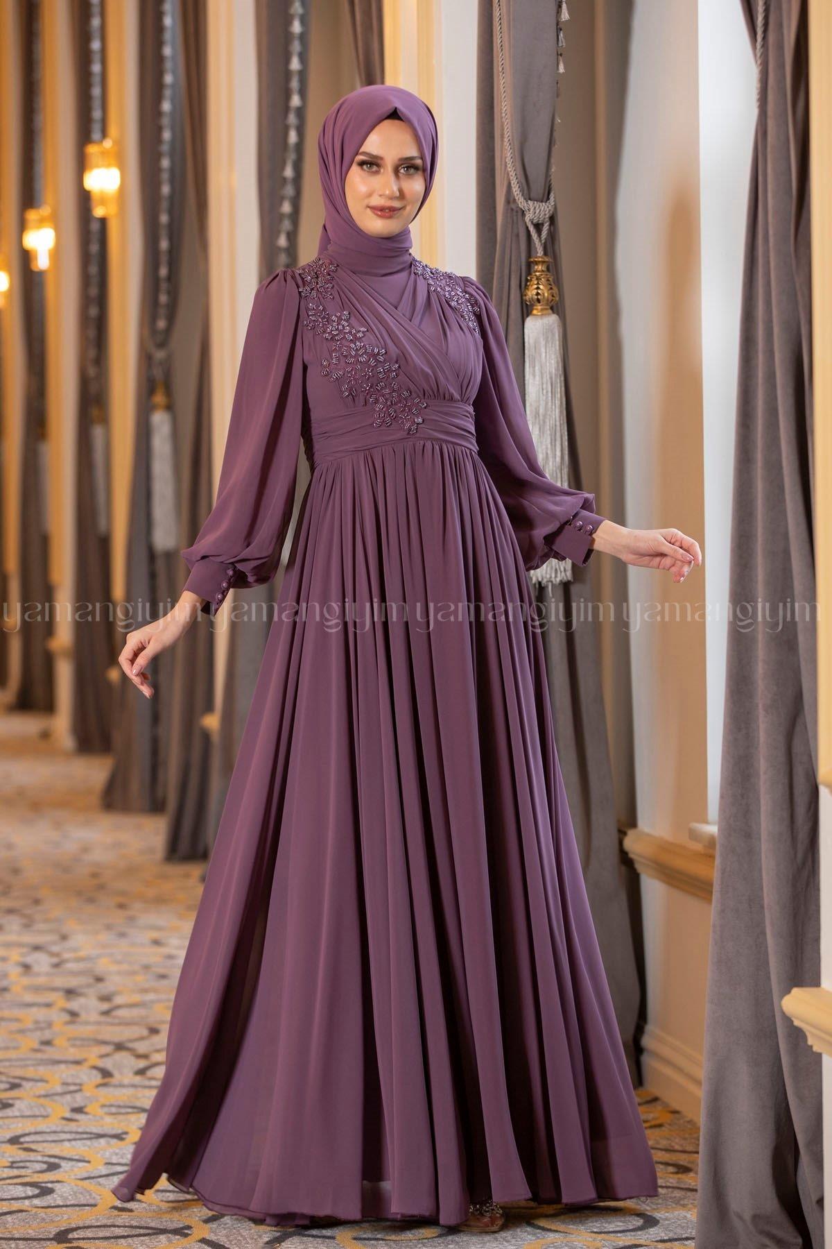 2194 NEW ELEGANS ELBİSE - Koyu Gül