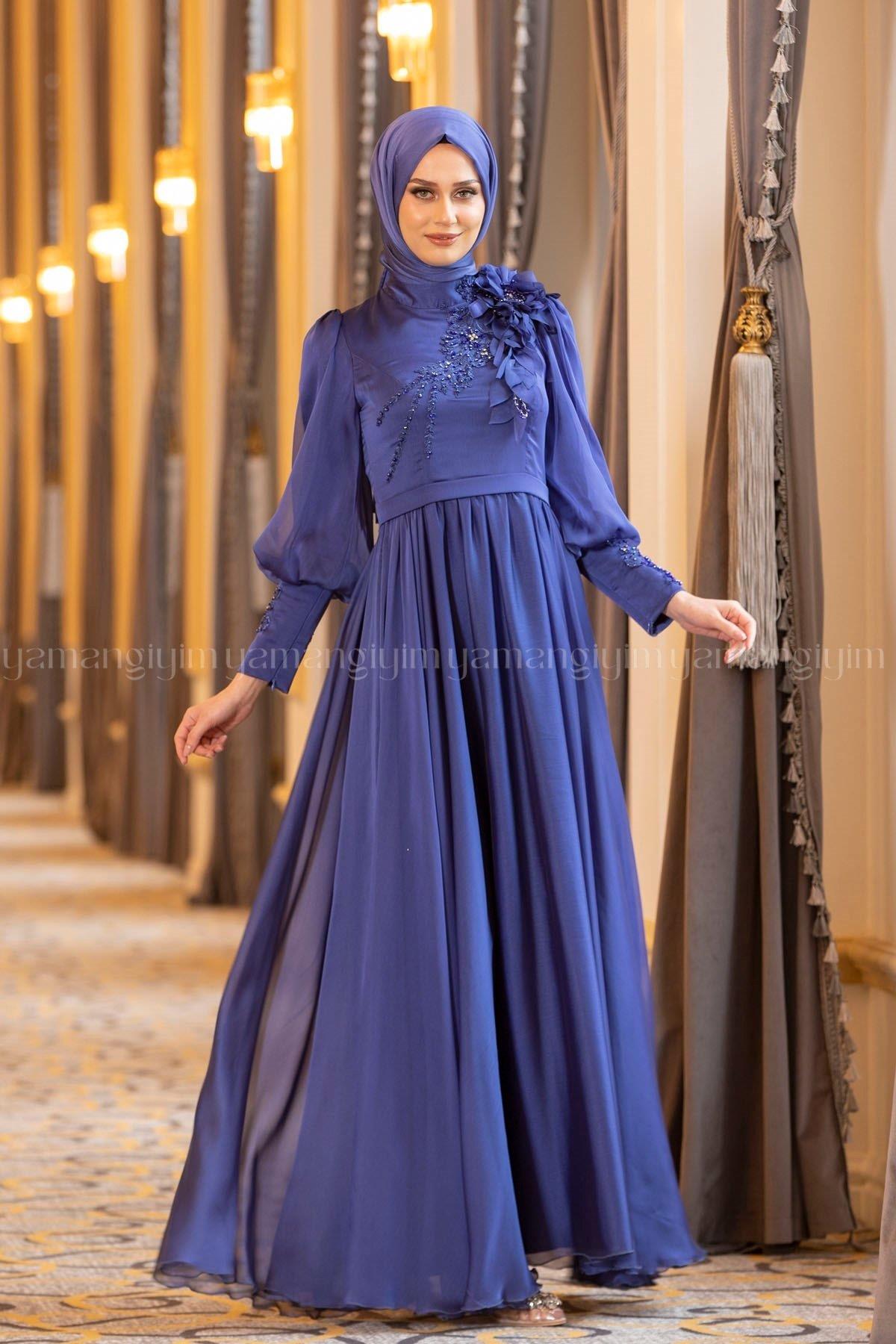 2196 NEW ELEGANS ELBİSE - Gece Mavisi