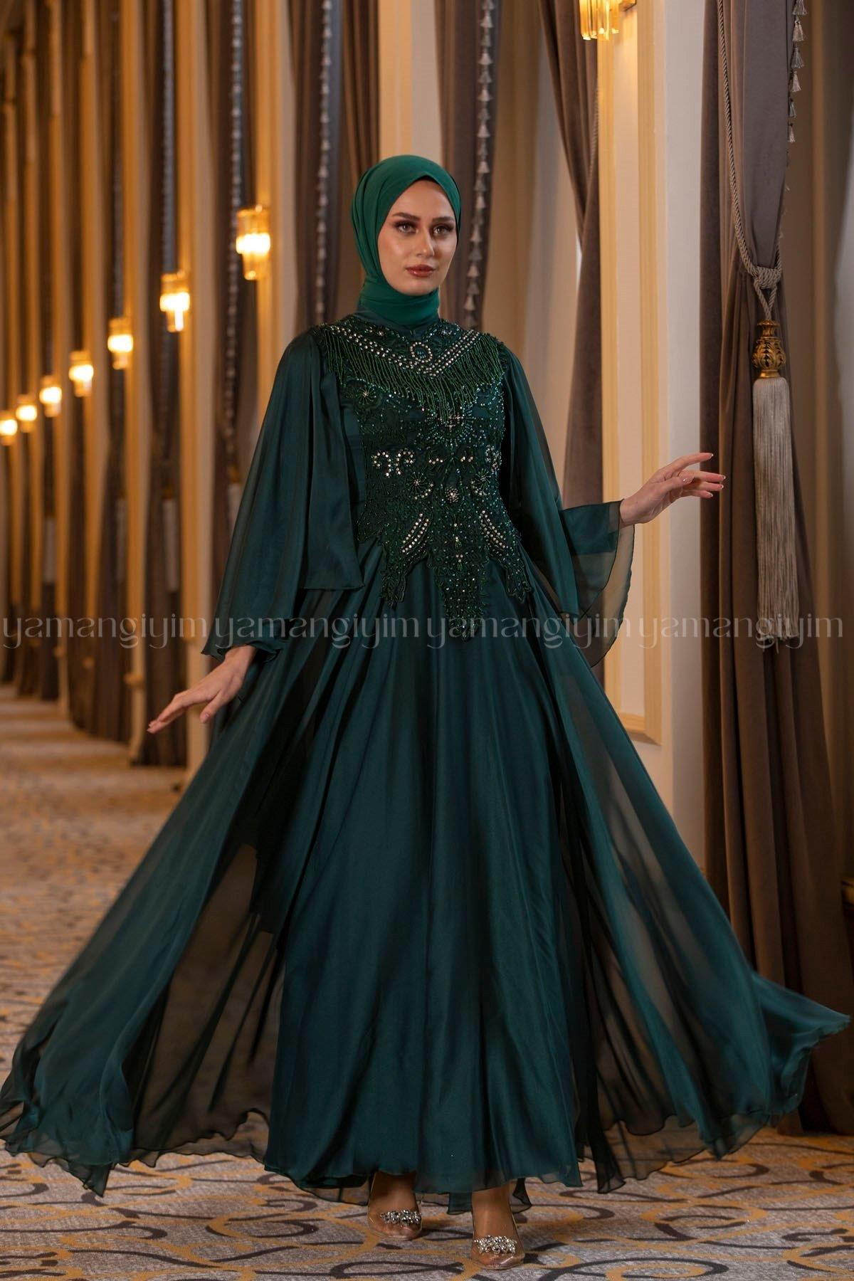2197 NEW ELEGANS ELBİSE - Zümrüt