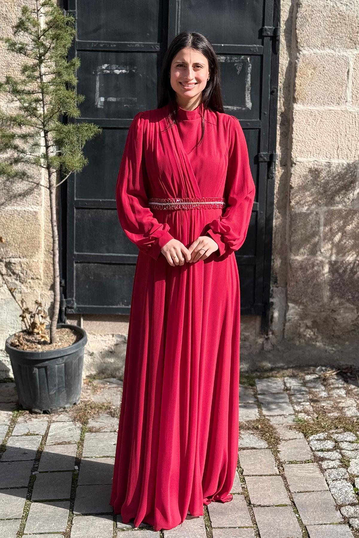 2204BT NEW ELEGANS ELBİSE - Bordo