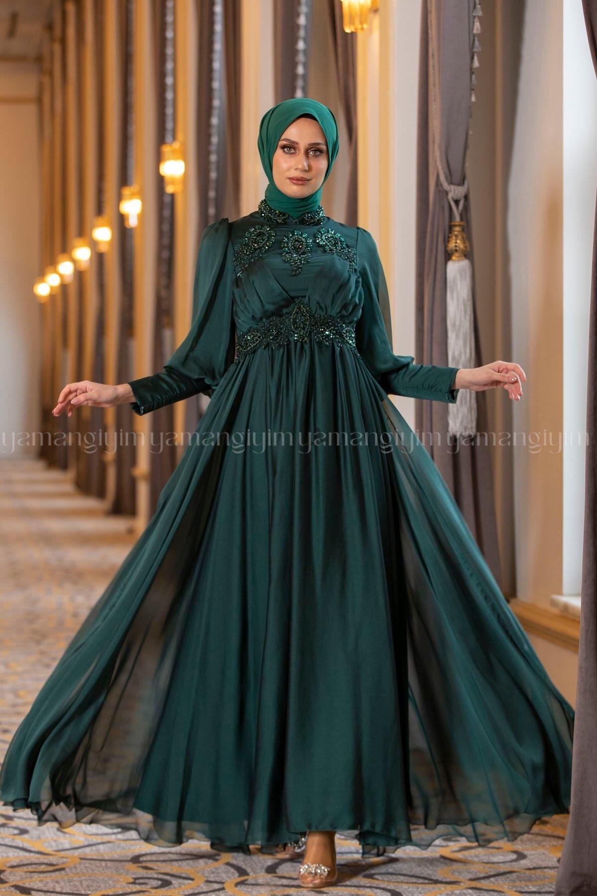 2210 NEW ELEGANS ELBİSE - Yeşil