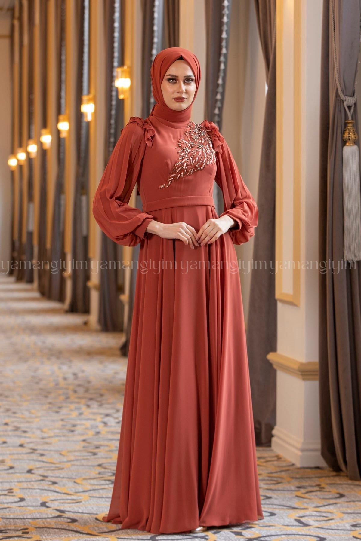 2211 NEW ELEGANS ELBİSE - Kiremit