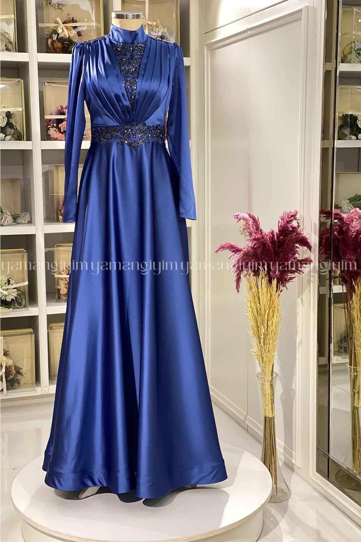 2222 New Elegans Elbise - Gece Mavisi
