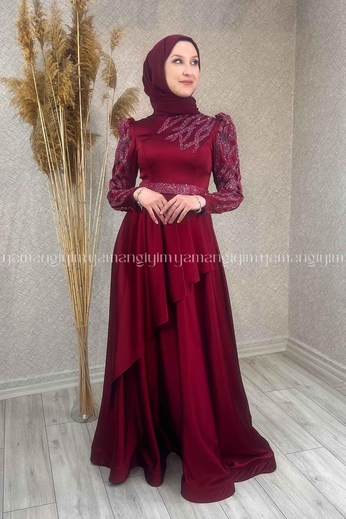 2267 NEW ELEGANS ELBİSE - Bordo