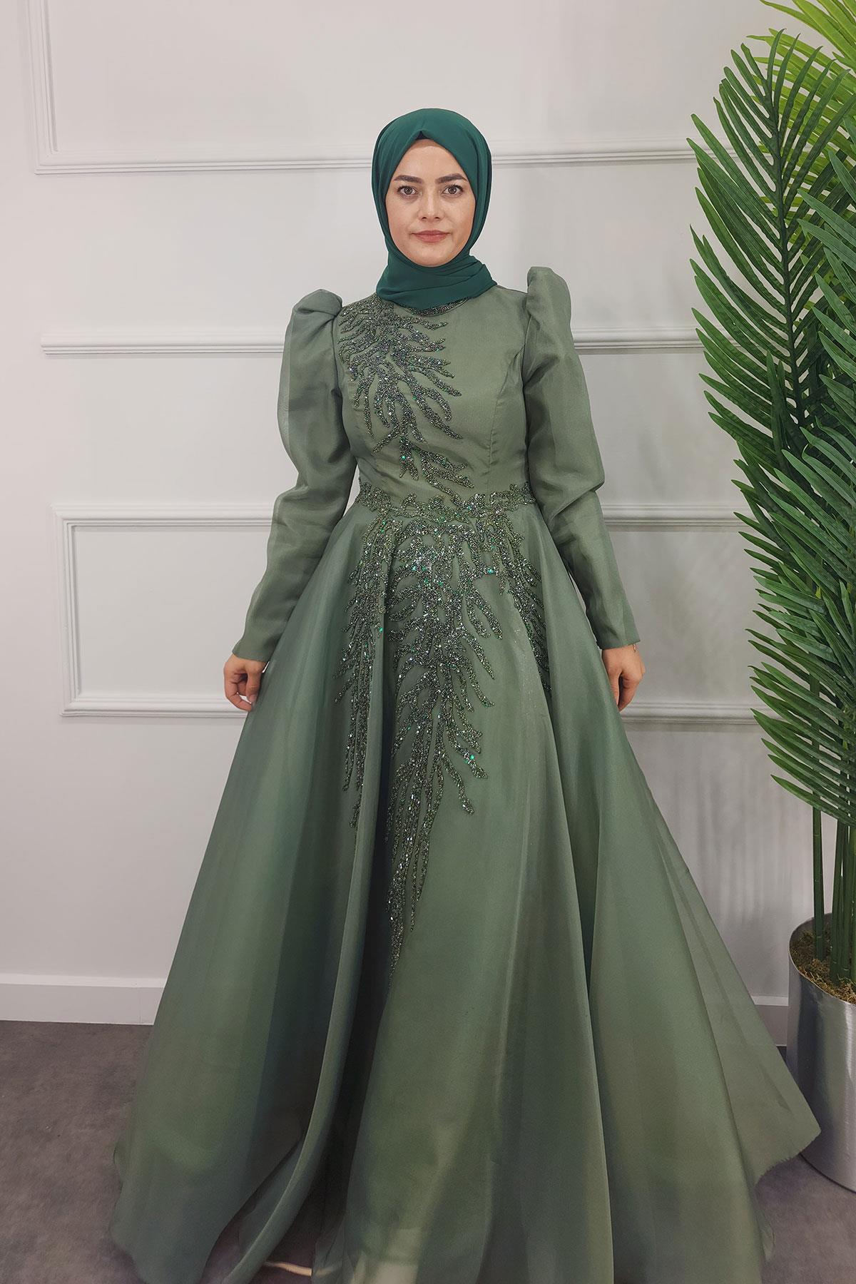 2268 NEW ELEGANS ELBİSE - Yeşil