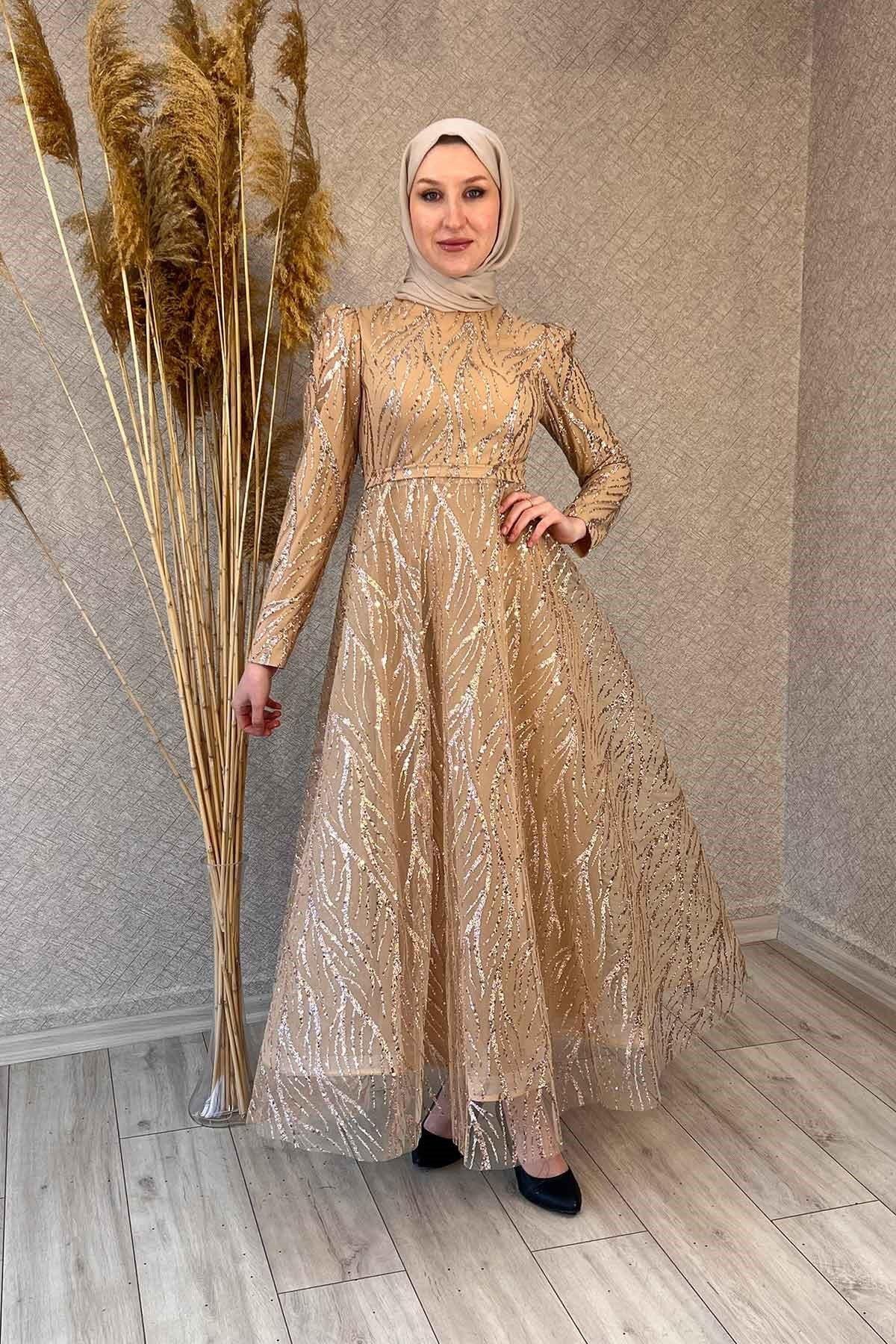2285 NEW ELEGANS ELBİSE - Gold