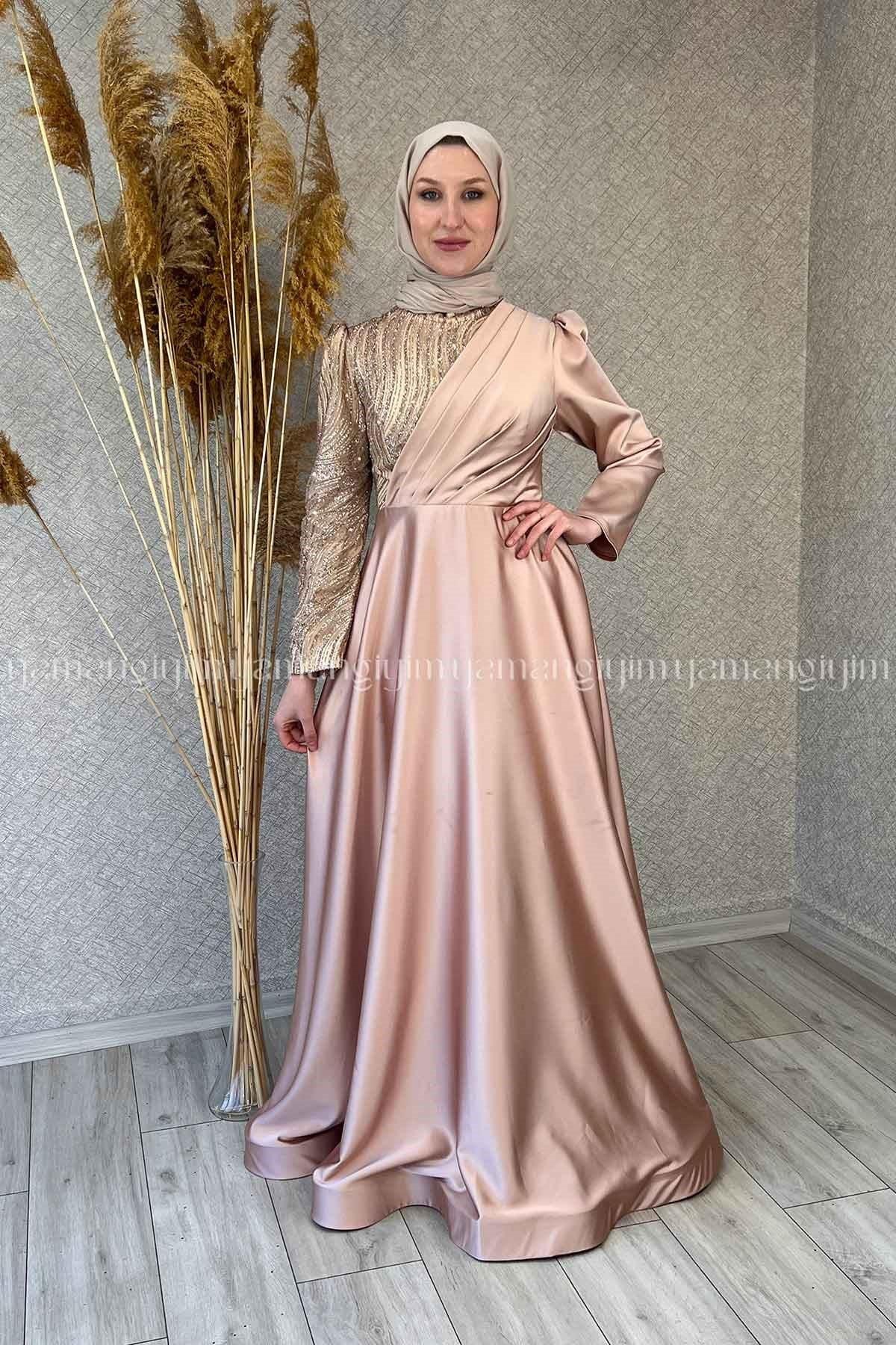 2303 NEW ELEGANS ELBİSE - Gold