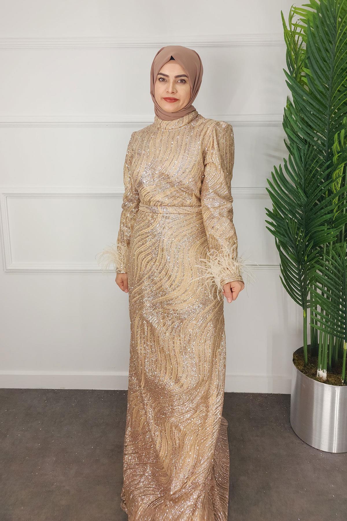 2323 NEW ELEGANS ELBİSE - Gold