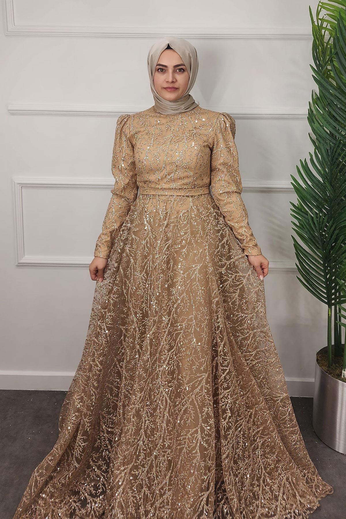 2324 NEW ELEGANS ELBİSE - Gold