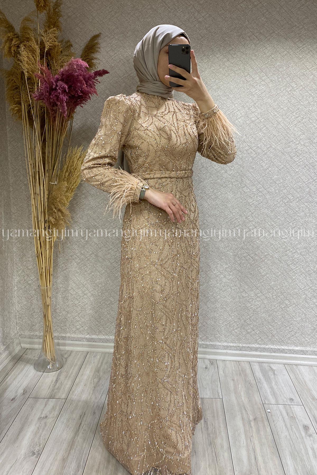 2348 NEW ELEGANS ELBİSE - Gold