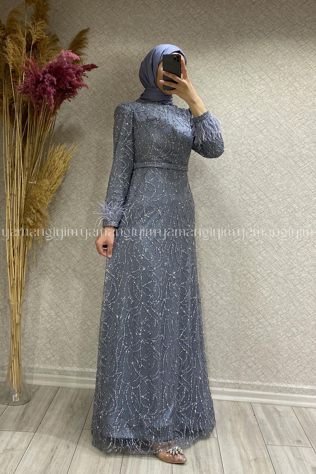 2348 NEW ELEGANS ELBİSE - Gri