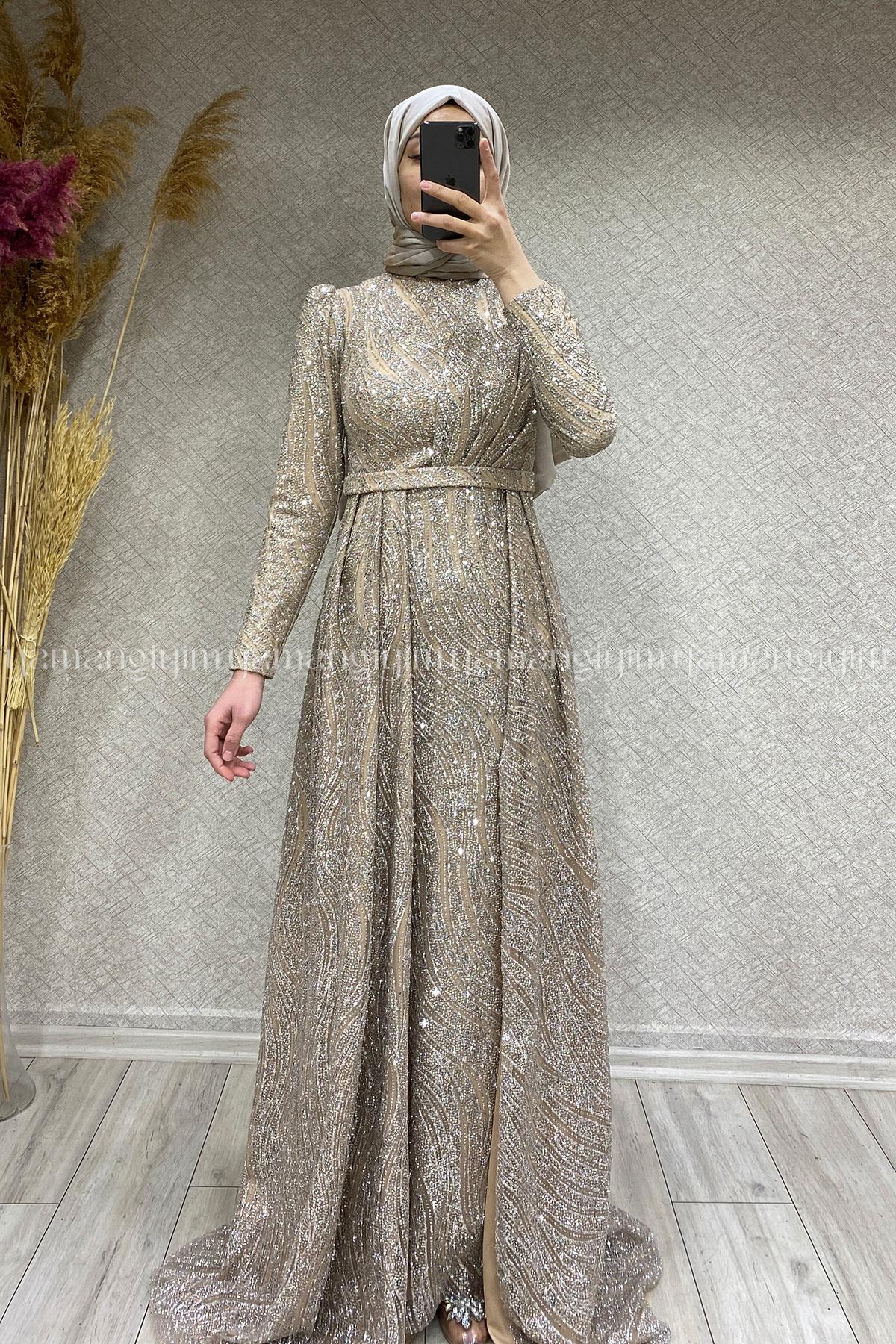 2353 NEW ELEGANS ELBİSE - Vizon