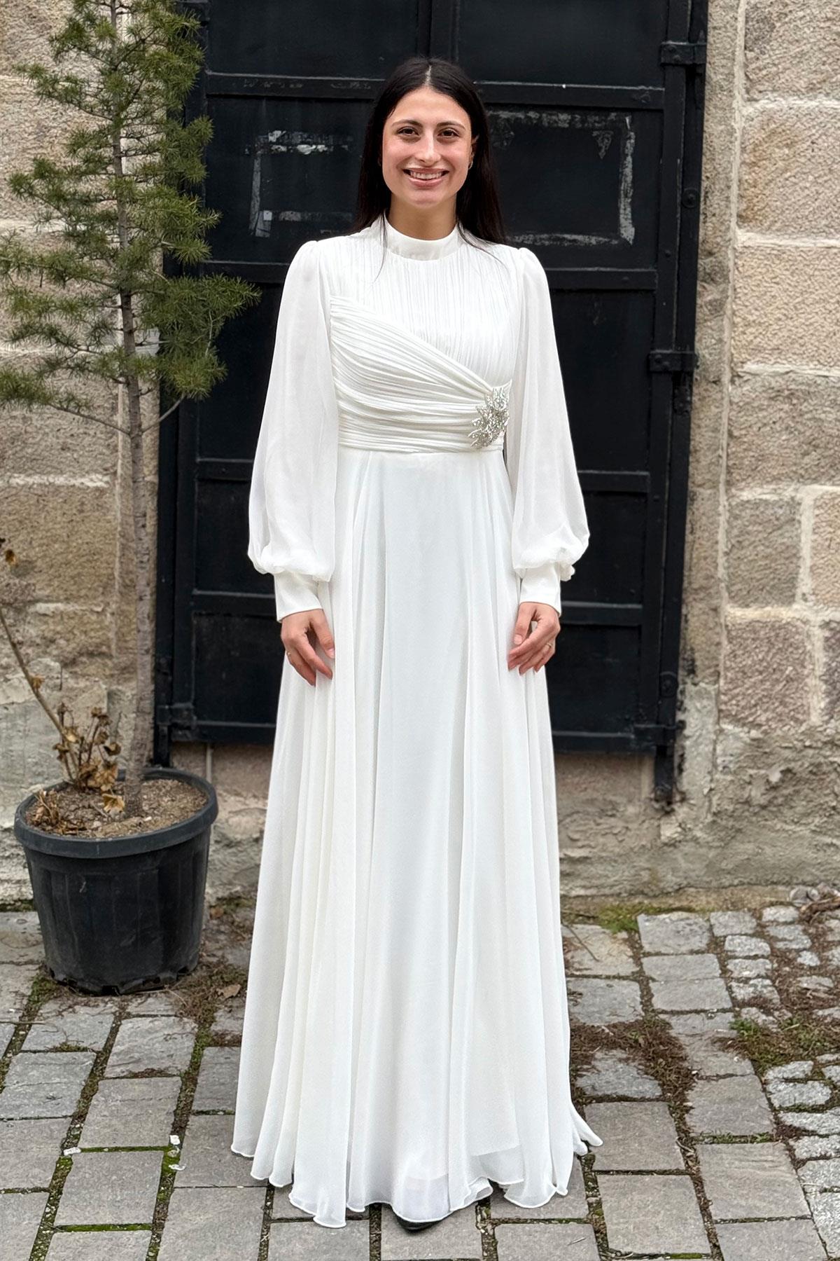 2367 NEW ELEGANS ELBİSE - Ekru