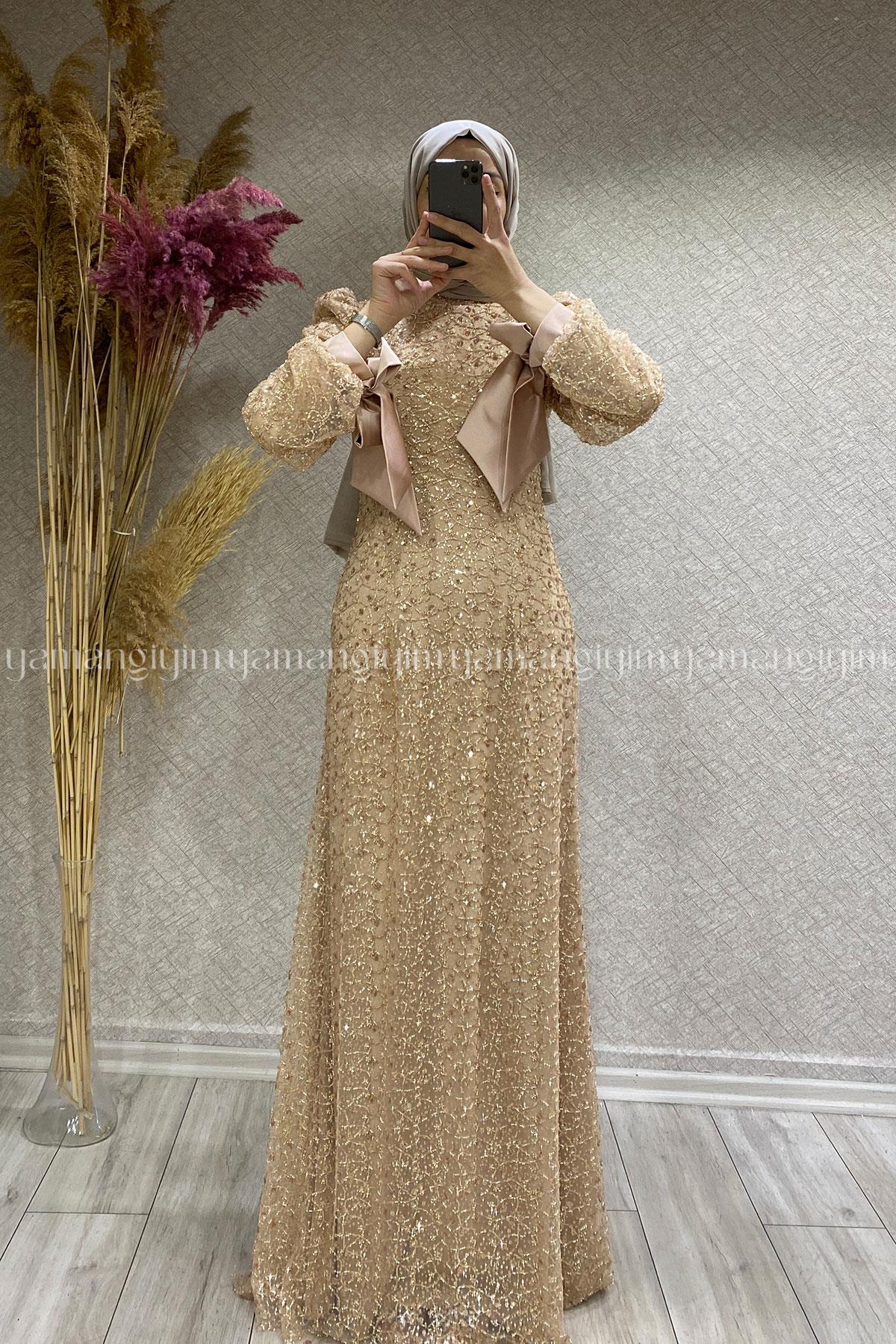 2383 NEW ELEGANS ELBİSE - Gold